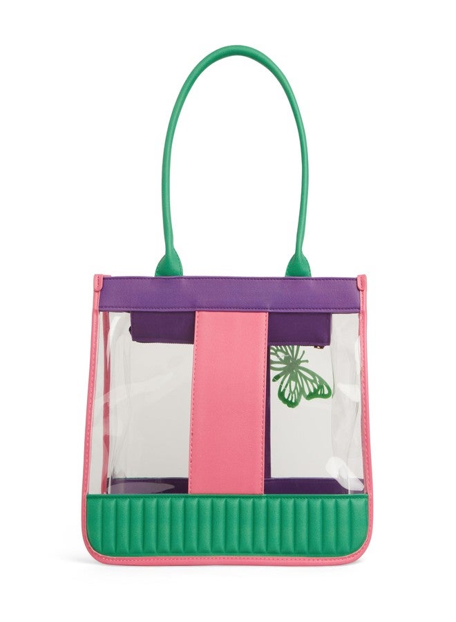 كابريس حقيبة كابريس مادونا الكبيرة لحمل الكمبيوتر المحمول | حقيبة يد شفافة نابضة بالحياة مع حزام كتف قابل للتعديل والفصل، وإغلاق بسحاب آمن | حقيبة كتف | مثالية للاستخدام المكتبي واليومي (أخضر وبنفسجي) - Image 5